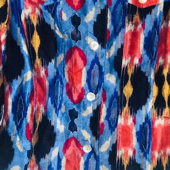 Ruby Rd shirt graphic mid or long sleeve blue multi color button down sheer READ - Picture 6 of 11